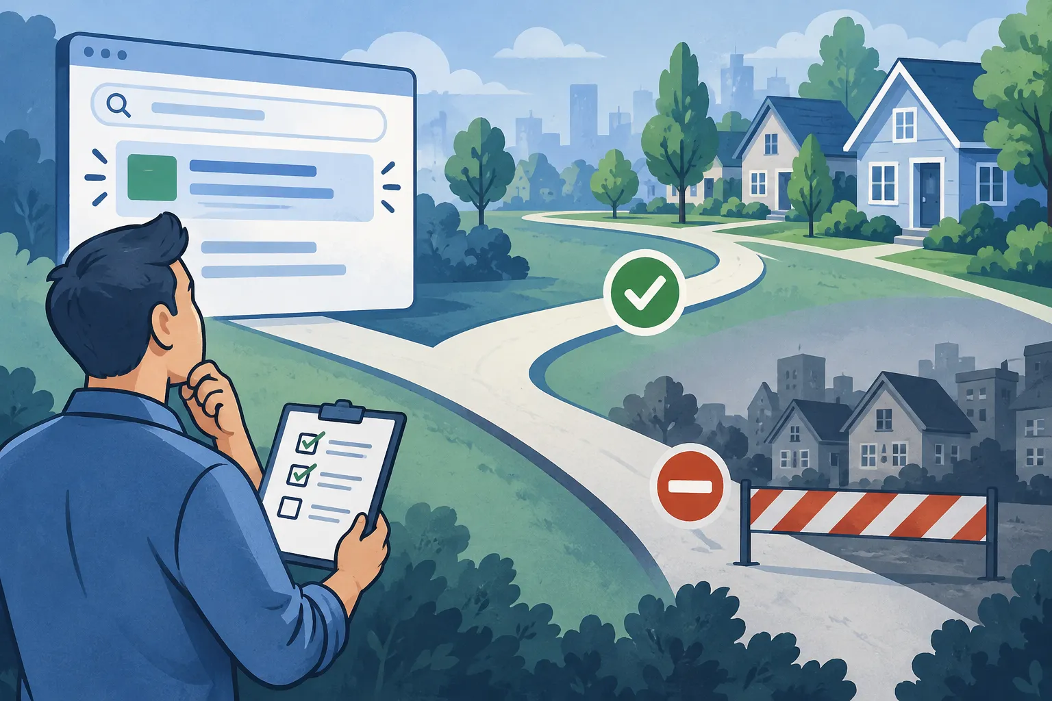 Una persona revisa rutas y una lista para evaluar consultas por zona.
