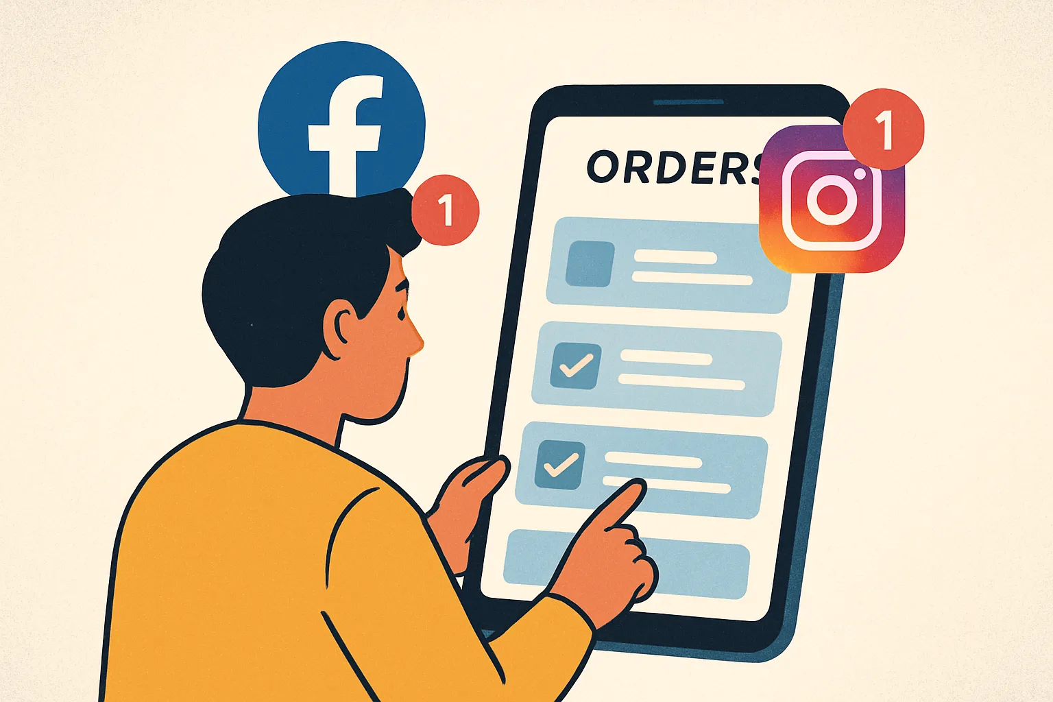 Ilustración de gestión de consultas y pedidos de estimados desde una app móvil