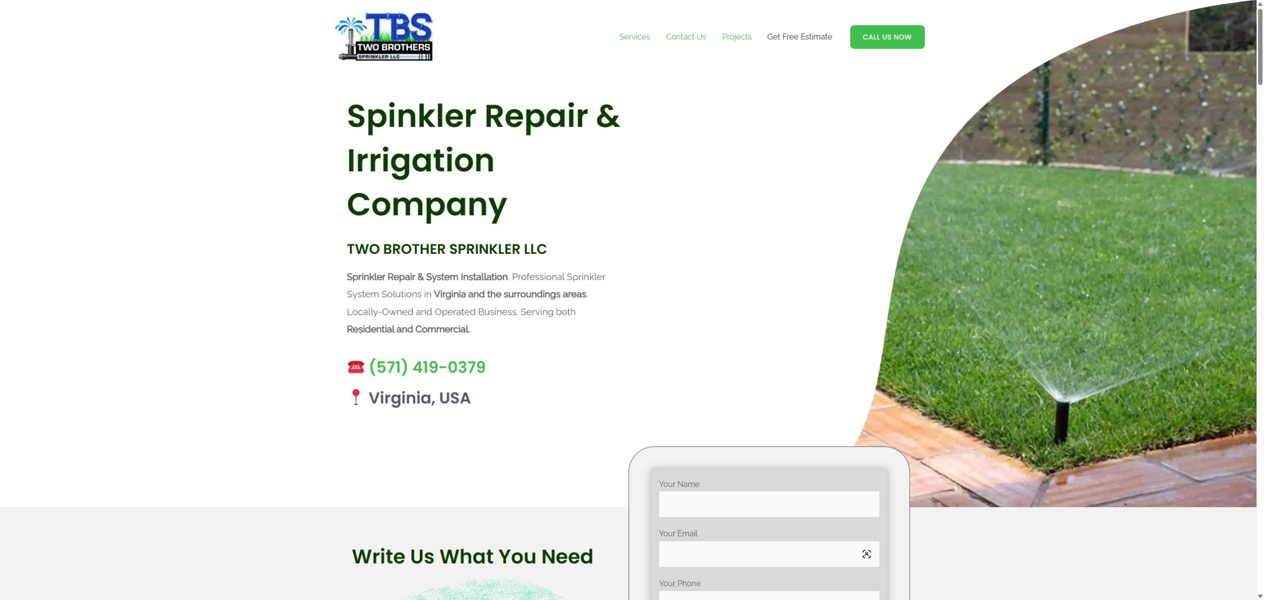 Captura del sitio de Two Brothers Sprinkler LLC